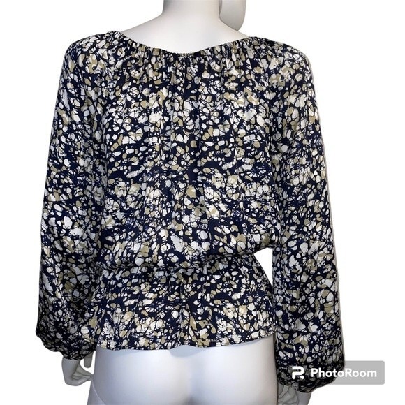 Michael Kors Navy Tan White Peplum Top Blouse Size S/P - Picture 2 of 9